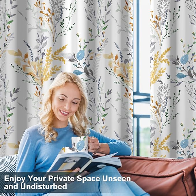 Floral Blackout Curtains 84 Inch Length 2 Panels Set, Patterned Blackout Curtains for Bedroom Grommet Room Darkening Drapes for Living Room, Privacy Soundproof Thermal Curtains for Winter Insulated
