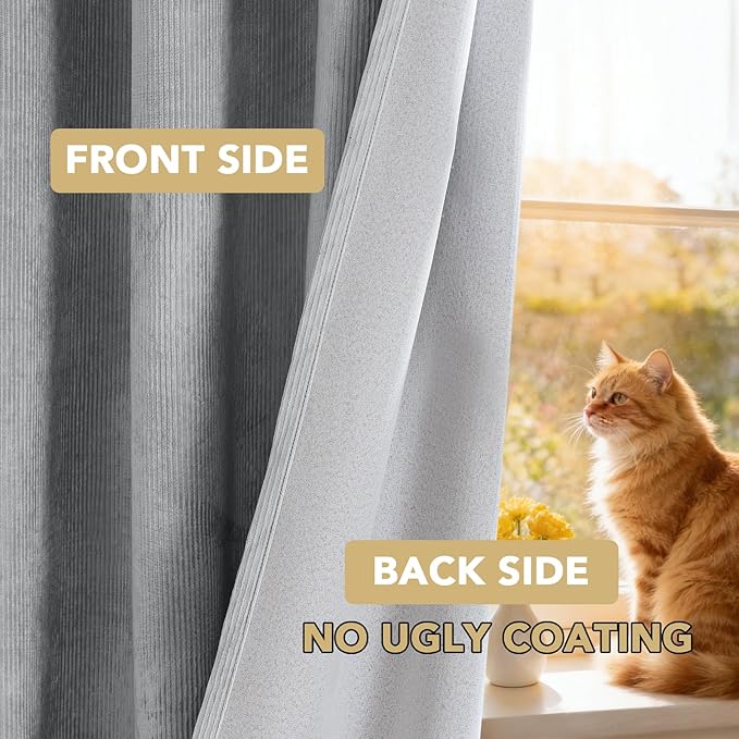 H.VERSAILTEX Velvet 100% Blackout Curtains for Living Room Full Light Blocking Curtains Thermal Insulated Room Window Drapes Soft Luxury Curtains Grommet Top 2 Panels (55" W x 96" L, Gray)
