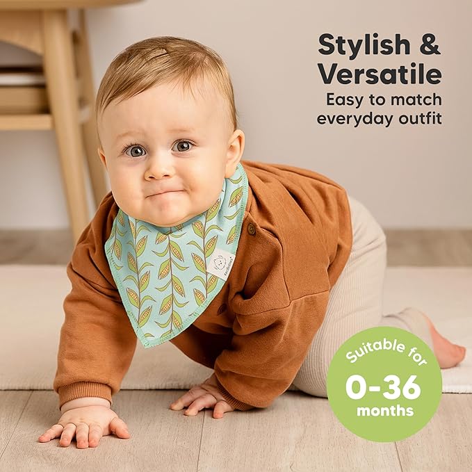 KeaBabies 8-Pack Organic Baby Bandana Bibs for Boys, Girls - Super Absorbent Triangle Baby Bibs for Drooling and Teething Infant, 100% Cotton Extra Soft for Newborn, Infant 0-36 Months (Countryside)