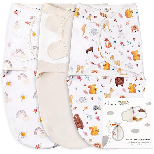 Mama Cheetah Baby Swaddle Sack, Organic Cotton Swaddle Blanket, Adjustable Swaddle Sleep Sacks, Easy Swaddles for Boy Girl 0-3 Month, Baby Essentials, 3-Pack