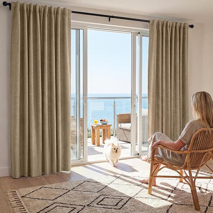 RYB HOME Burlap 100% Blackout Linen Curtains 78 inch Long, Thermal Insulated & Privacy Assurd Home Decor Drapes for Bedroom/Office/Nursery, Rod Pocket & Back Tab Window Treatment, W52 X L78, 2 Panels