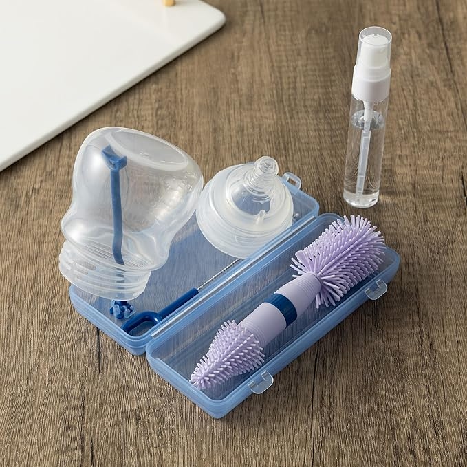 Chemimoso Small Silicone Baby Bottle Brush for Newborn Anti-Colic Baby Bottles， Portable Travel Bottle Cleaner Brush, Suit for Baby Bottles Less Than 8 OZ, Blue
