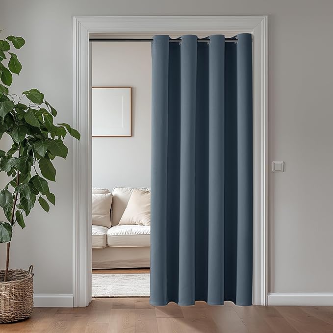 ChrisDowa Blackout Curtains 102 Inches Long for Living Room, Grommet Thermal Insulated Room Darkening Curtains for Bedroom (1 Panel Set, Stone Blue, 52W x 102L)