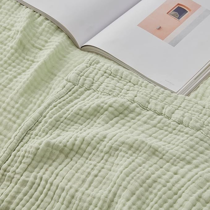EMME Cotton Blanket Twin Size 100% Muslin Soft, Breathable Gauze, All Season, Pre-Washed (Mint Green, 60"x80")