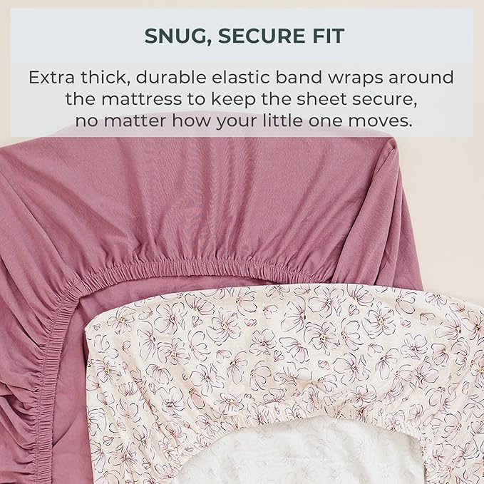 Pobibaby – 2 Pack Crib Sheets Girl, Premium Fitted Baby Crib Sheets for Standard Mattress – Ultra-Soft Jersey Knit, Safe and Snug, Stylish Floral Design (Blossom)