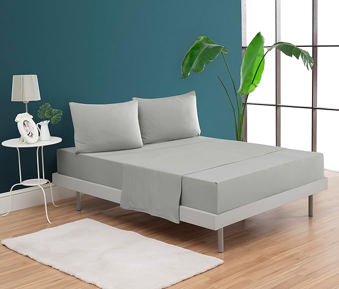 100% Cotton Bed Sheet Set with Deep Pocket - T-Shirt Fabric Jersey Knit - Extra Soft - Easy Fit - 3 Piece Set with Pillowcase - All Season - Comfy – 3 pcs (Gray, Twin)