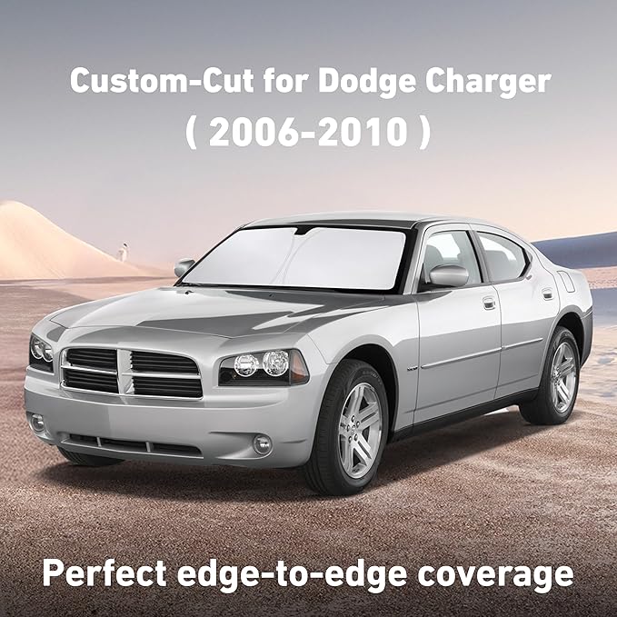 Econour Windshield Sunshade for Dodge Charger 2006-2008 2009 2010, Sun Visor for Front Windshield & Window Sun Shade Cover, UV Heat Blocker & Protector, Car Accessories