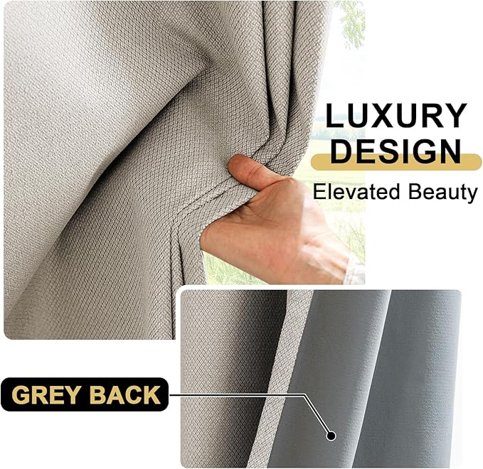 PrinceDeco Blackout Curtains for Bedroom – 100% Light Blocking Thermal Insulated Curtains 108 inch Length, Noise Reducing Energy Saving Drapes for Living Room,Nursery,2 Panels,55" W x108 L, Stone