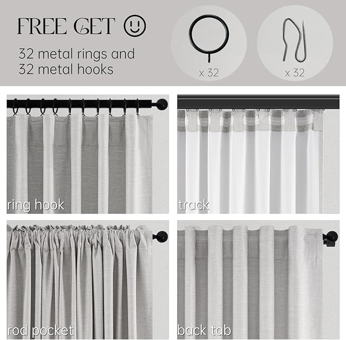 Topfinel Linen Blackout Curtains 63 Inches Long 2 Panels for Small Window Modern Farmhouse Linen Blend Texture Insulated Hook Belt Back Tab Pocket Pleated Drapes (W52 x L63) Light Grey