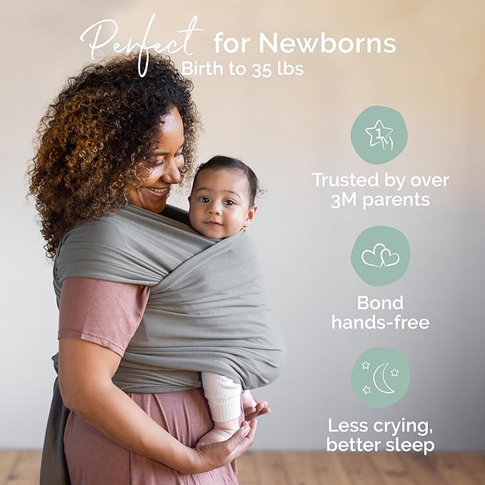 Boba Baby Wrap Carrier – Original Baby Sling Carrier for Newborns (7–35 lbs), Soft, Secure, Hands-Free & Ergonomic, Ideal for Comfortable Bonding, New Parents (Grey)