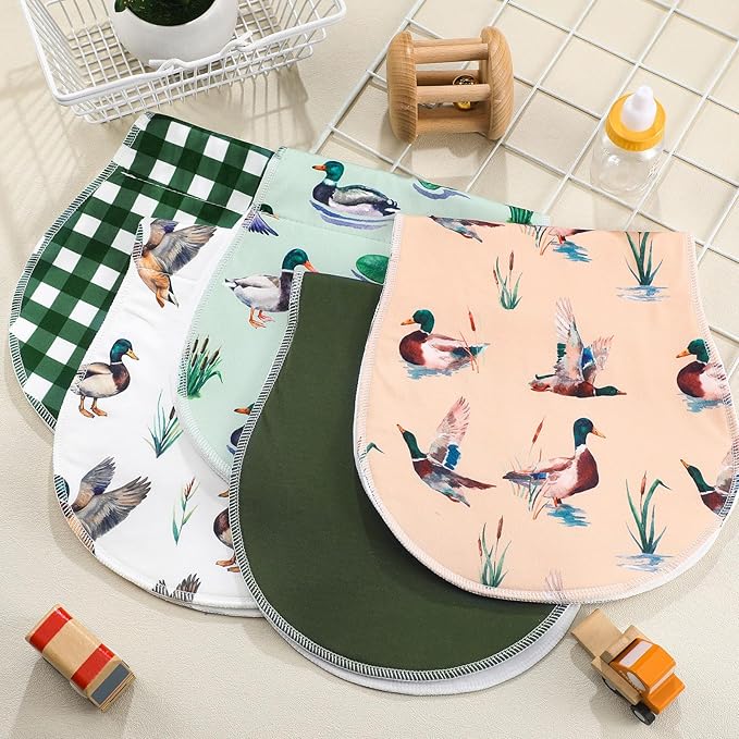 SmoothNovelty 5 Pack Mallard Duck Pattern Baby Burp Cloths Soft Absorbent Burping Rags for Newborns 19"x9" Spit up Cloths for Boy Girl Newborn Baby Shower Registry Gifts Set Nursery Decor