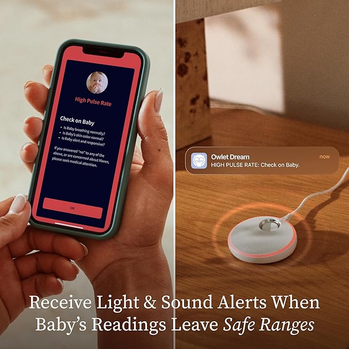 Owlet Dream Sock - FDA-Cleared Smart Baby Monitor - Track Live Pulse (Heart) Rate, Oxygen in Infants - Receive Notifications - Dusty Rose