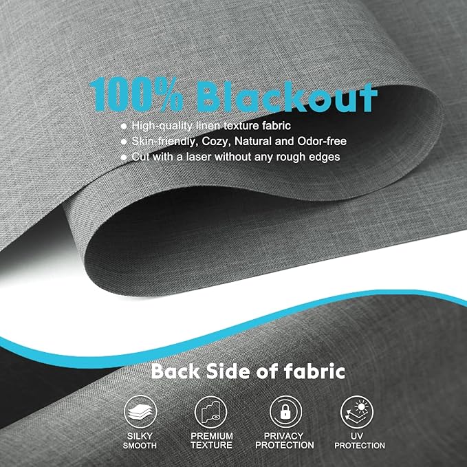 100% Blackout Roller Shades, Free-Stop Cordless Roller Blinds for Windows, Thermal Insulated Linen Fabric Window Shades UV Protection for Home, Door, Grey, 21" W x 72" H