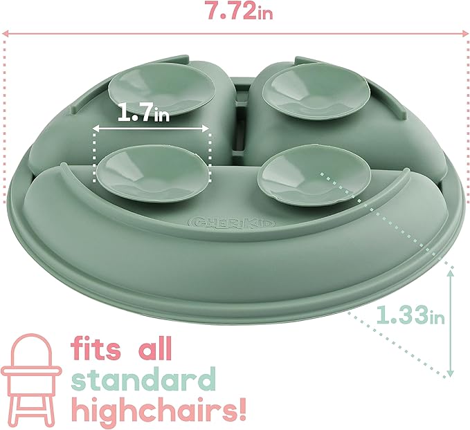 ChériKid Suction Plates for Baby, Toddlers - FEATURES SUPER STRONG QUADRUPLE SUCTION - 100% Food Grade Silicone Toddler Plates with Suction - Unbreakable Divided Kids Baby Plates