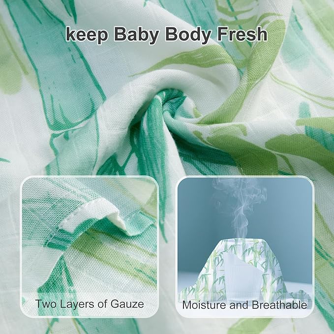 2-Pack Baby Swaddle Blankets, Soft & Breathable Muslin Swaddle for Newborns, 47 x 47 Inches, Unisex, Bamboo Forest & Panda Prints
