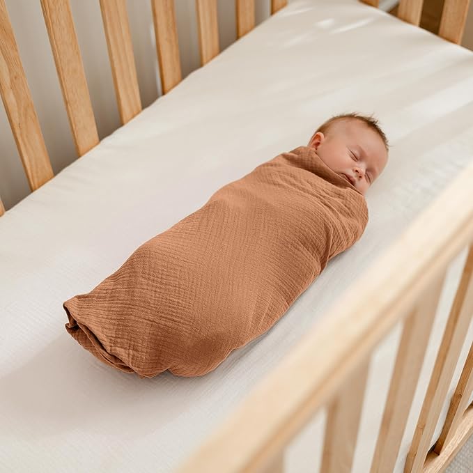 Comfy Cubs Muslin Swaddle Blankets Pack of 3, 42 x 42 Inch Soft 100% Cotton Baby Blanket Set, Large Wraps for Newborns - Self-Soothing Swaddles for Newborns - Sand, Cedar, Caramel