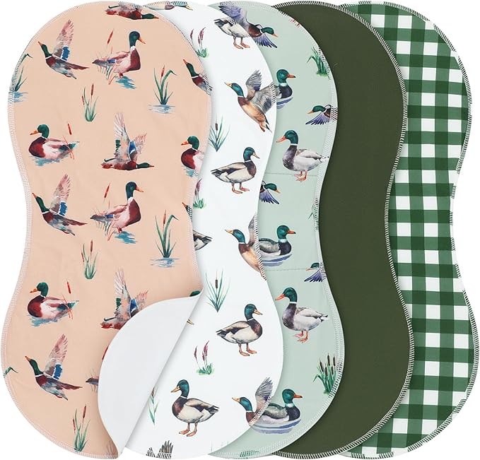 SmoothNovelty 5 Pack Mallard Duck Pattern Baby Burp Cloths Soft Absorbent Burping Rags for Newborns 19"x9" Spit up Cloths for Boy Girl Newborn Baby Shower Registry Gifts Set Nursery Decor