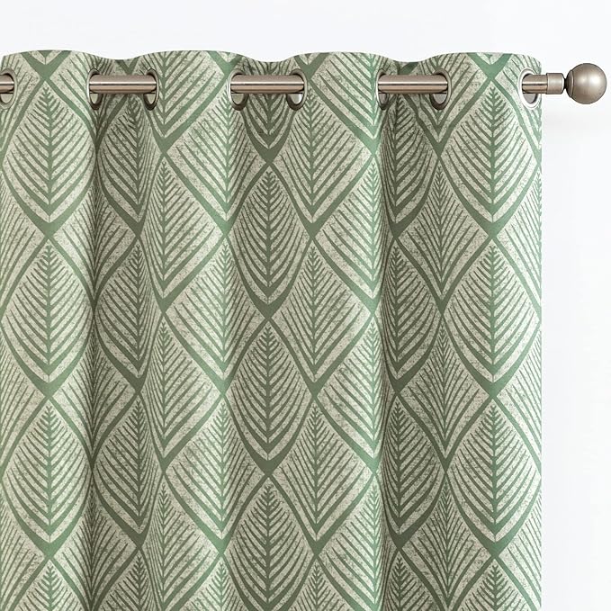 jinchan 80% Blackout Curtains for Bedroom, Geometric Patterns Drapes for Living Room, Window Treatments for Room Darkening, Grommet Thermal Insulated Curtains 63 inch Length 2 Panels, Sage Green