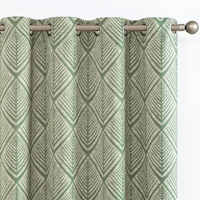 jinchan 80% Blackout Curtains for Living Room, Geometric Patterns Drapes for Bedroom, Window Treatments for Room Darkening, Grommet Top Thermal Insulated Curtains 90 inch Length 2 Panels, Sage Green
