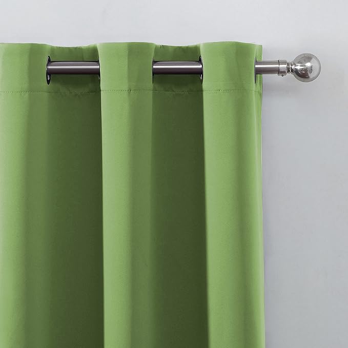 LEMOMO 100% Blackout Curtains 40 x 63 Inch/Light Green Curtains 2 Panels with Black Liner/Double Layer Full Room Darkening Bedroom Curtains