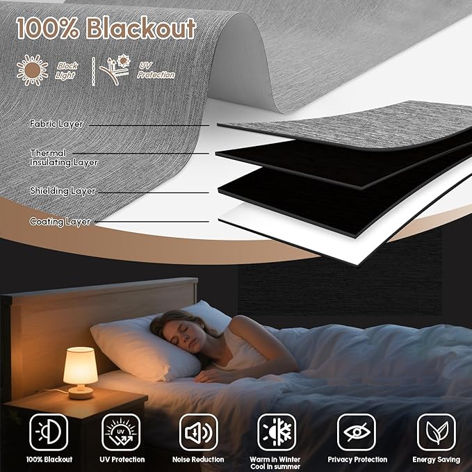 Kincmo No Drill Motorized Blinds with Remote, 100% Blackout Roller Shades for Windows, Custom Electric Blinds Compatible with Alexa, Apple Homekit, Google Home (100% Blackout Dreamy Dark Grey)