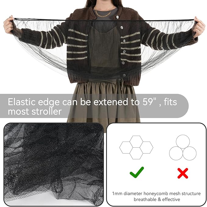 Baby Mosquito Net for Stroller, Perfect Bug Net for Strollers, Bassinets, Cradles, Playards, Pack N Plays and Portable Mini Crib, Baby Insect Netting Cover, Black