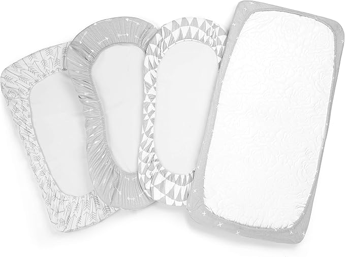 Bassinet Bed Sheets – Premium Bassinet Fitted Sheet for Halo, Mika Micky, Maxi Cosi & Others - 4 Pack 100% Jersey Knit - Bassinet Bedding for Standard Size Oval or Halo Bassinet Pads for Boys & Girls