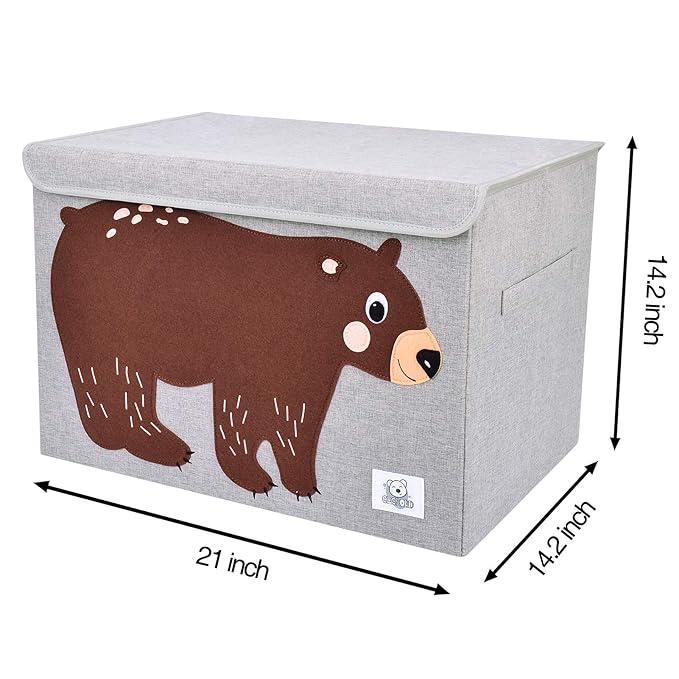 CLCROBD Foldable Large Kids Toy Chest with Flip-Top Lid, Collapsible Fabric Animal Toy Storage Organizer/Bin/Box/Basket/Trunk for Toddler, Children and Baby Nursery (Bear)