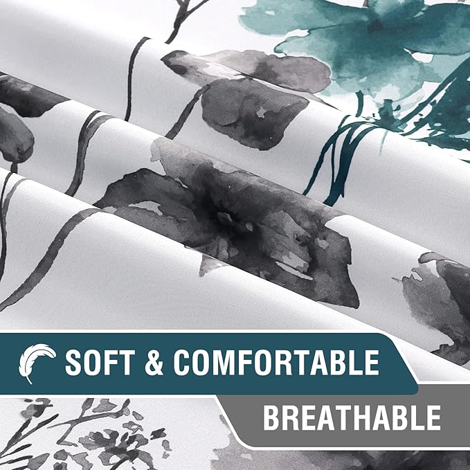 H.VERSAILTEX 100% Blackout Curtains 108 inch Length 2 Panels Set Cattleya Floral Printed Drapes Leah Floral Thermal Curtains for Bedroom with Black Liner Sound Proof Curtains, Grey and Teal
