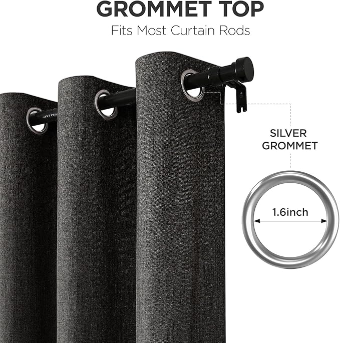 Joydeco Blackout Curtains 63 Inches Long 2 Panels Burg, Room Darkening Curtains for Bedroom, 100% Black Out Textured Thermal Drapes Privacy Protection 2 Panels Set(W52 x L63 Inch, Charcoal Grey)