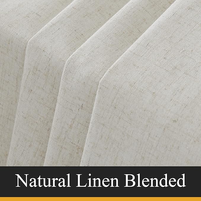 RYB HOME 100% Blackout Curtains Natural Linen Blended, Thermal Insulated Room Darkening Window Treatment with White Liner Classy Home Decor for Living Room Nursery, Natural, W52 x L95 inch, 2 Panels