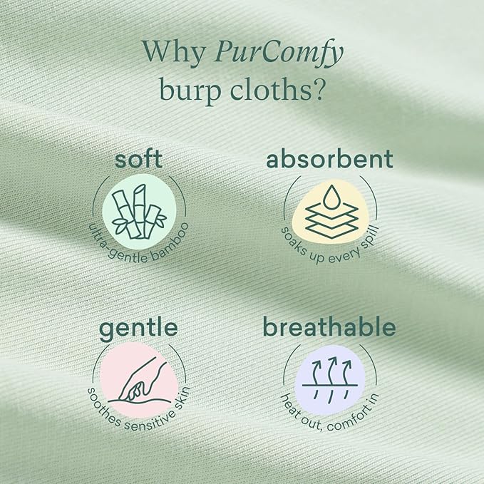 PurComfy Supersoft Burp Cloths Baby Girl, Premium Bamboo Viscose Baby Burp Cloths, Absorbent & Skin-Friendly, Large 21” x 10”, Baby Essentials for Feeding, Spit-Up, 3-Pack