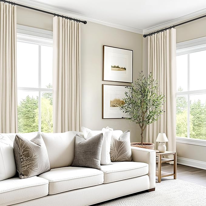 INOVADAY 100% Blackout Curtains for Bedroom, Black Out Curtains 108 Inch Long, Clip Rings Linen Blackout Drapes, Thermal Insulated Room Darkening for Living Room, 2 Panels - Cream,W50xL108