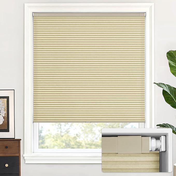 LazBlinds Cordless Cellular Shades, No Tools No Drill Light Filtering Honeycomb Shades Pleated Blinds for Windows, 40'' W x 64'' H, Mocha