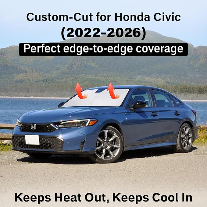 EcoNour Windshield Sun Shade Compatible for Honda Civic 2022–2026 | Sedan Front Window Sun Visor Protector | Foldable UV & Heat Blocking Sunshade | Keeps Interior Cool & Protected