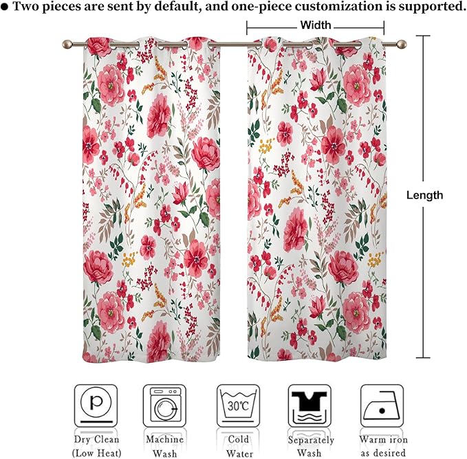 Renaiss Leaf Curtains Green Leaves Print Blackout Window Curtains for Bedroom Botanical Plants Grommet Top Room Darkening Window Drapes for Living Room 53W x 63L Inch Two Panel Set
