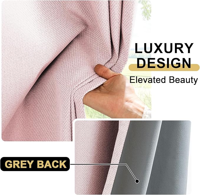 PrinceDeco 100% Blackout Curtains for Bedroom 108 Inches Length 2 Panels Set, Grommet Living Room Drapes, Thermal Insulated Blackout Curtains,Jacquard-Woven,55" W x108 L, Baby Pink