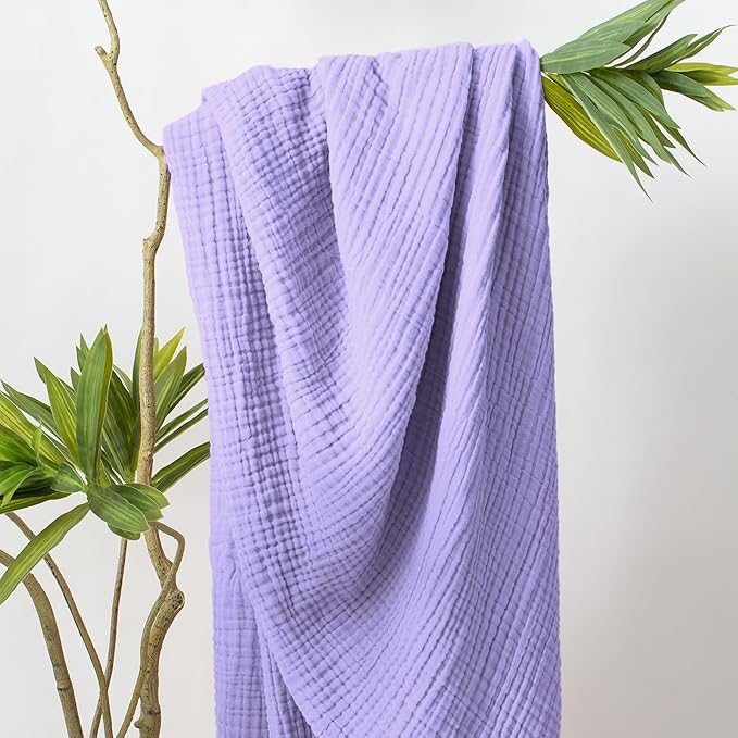 Carriediosa 100% Cotton Muslin Throw Blanket 50" X 70" Twin XL Size，4-Layers Summer Gauze Throws for Bed Couch，Soft Lightweight Breathable Linen Blankets Bedspread for Adults All Season，Light Purple