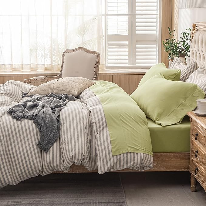 PURE ERA Jersey Knit 4pc Bed Sheet Set 100% T-Shirt Cotton Super Soft Comfy Breathable Fits Mattress Up to 20" Extra Deep Pocket (Solid Mocha Green, Queen)