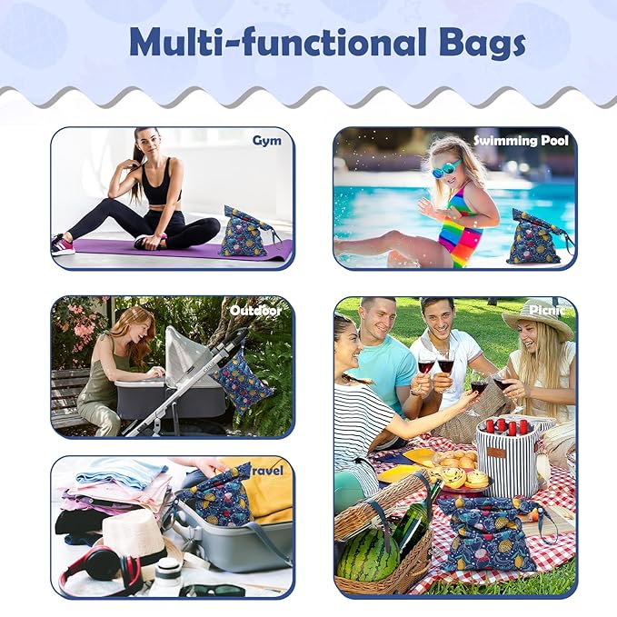 ALVA ALVABABY 3pcs Cloth Diaper Wet Dry Bags Waterproof Reusable with Two Zippered Pockets Travel Beach Pool Daycare Soiled Baby Items Yoga Gym Bag for Swimsuits or Wet Clothes 3L-ZM20A