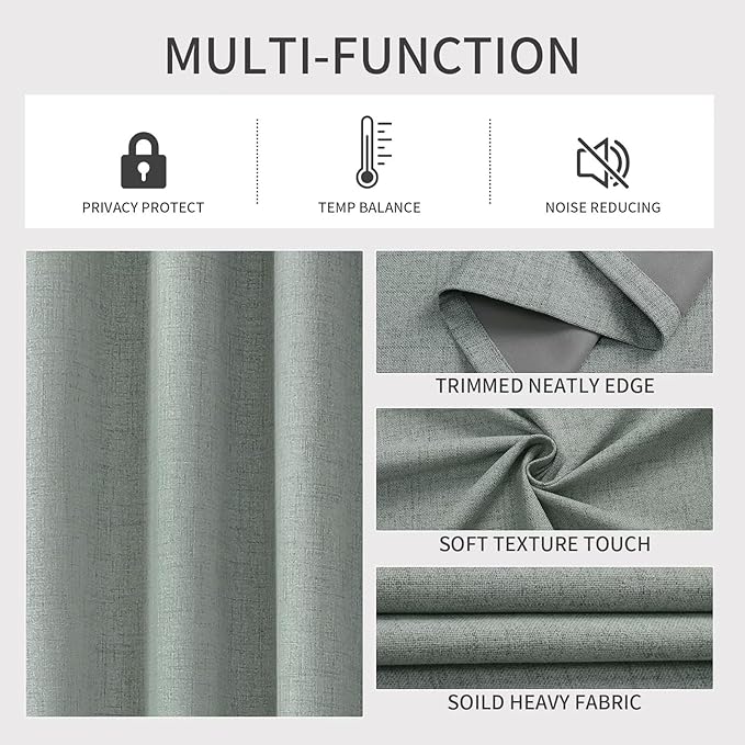 Joydeco 100% Blackout Curtains Customize for Living Room Bedroom, Sage Green Grommet Privacy Thermal Insulated Room Darkening Curtain 1 Panel (Custom Size, Color)