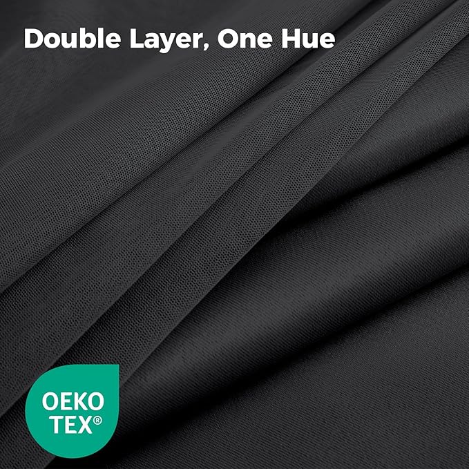 100% Blackout Curtains for Bedroom, Double Layer Black Curtains, Black Out Curtain 96 inch Long with Sheer Overlay for Living Room, Room Darkening Window Drapes with Grommet, 52" W x 96" L