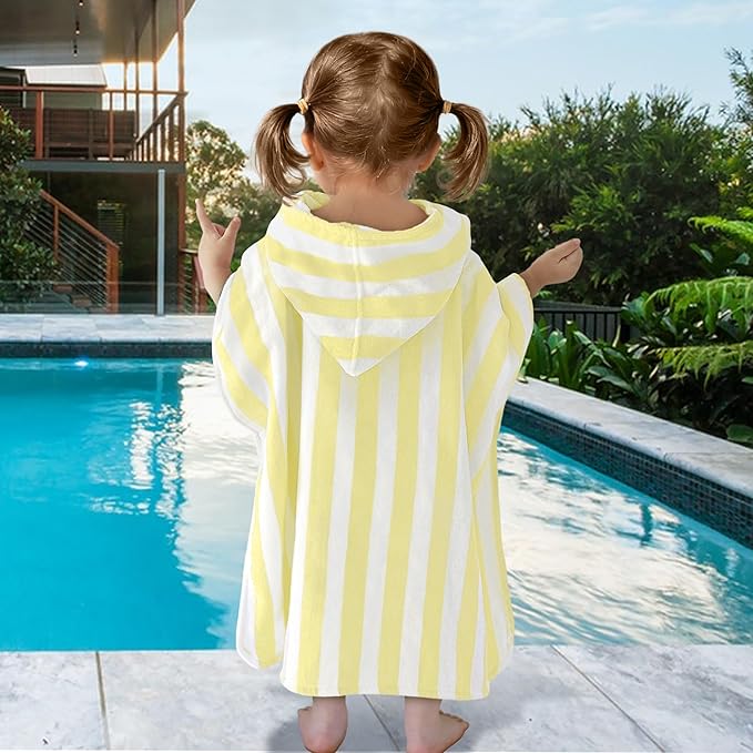 VOOVA & MOVAS Toddler Poncho Towels with Hood, Oversized (2-4Years,22"X22") Made from 100% Soft Cotton,Absorbent Hooded Towels for Baby Girl,Perfect for Pool | Swimming | Bath | Beach,Yellow Stripe