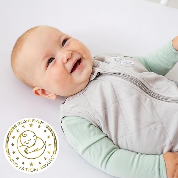 Dreamland Baby Lightweight Viscose Sleep Sack (0-6 months). 1.0 TOG Ultra Soft Blanket w/ 2-Way Zipper. 95% Viscose, 5% Spandex (White with Grey Stars). Mom-Owned US Business, Premium Materials