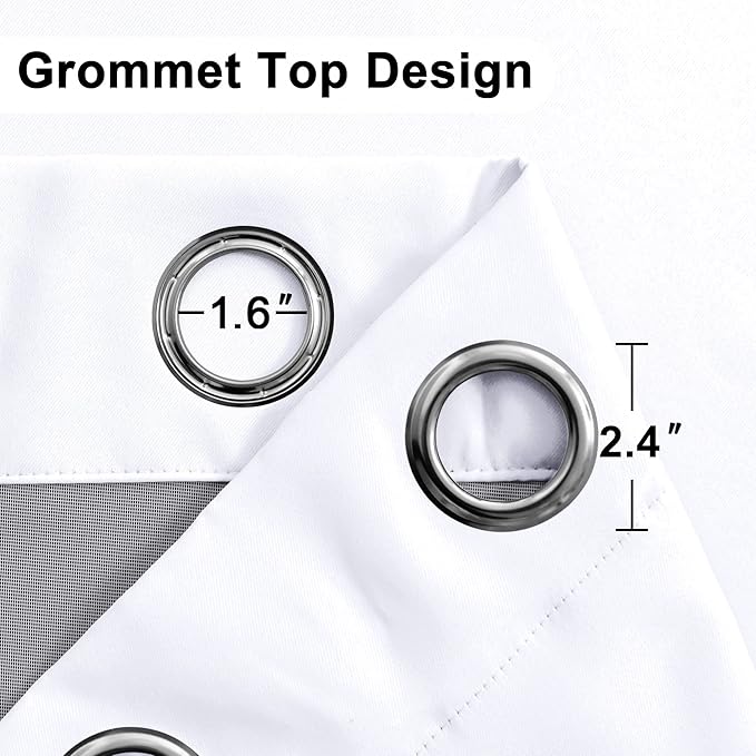 XWZO Total Blackout Curtains 84 Inches Long - Double Layer Full Room Darkening & Energy Efficiency Grommet Extra Wide Window Panels with Tiebacks, White, W60 x L84, Set of 2