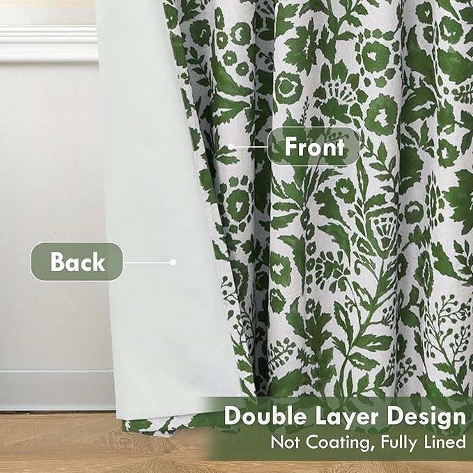 DriftAway Julia Watercolor Blackout Room Darkening Lined Thermal Insulated Energy Saving Window Curtains 2 Layers 2 Panels Each Size 52 Inch by 90 Inch Loden Green