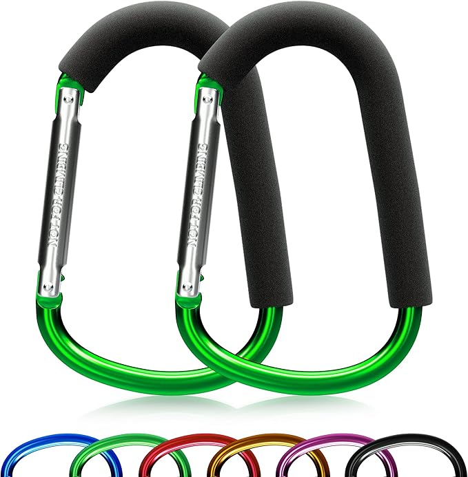 sprookber 6.7 Inch Large Stroller Hooks for Diaper Bags & Purses, Heavy Duty Mommy Hooks for Shopping, Grocery, Backpack – Baby Stroller Accessories, Set of 2 (Green)