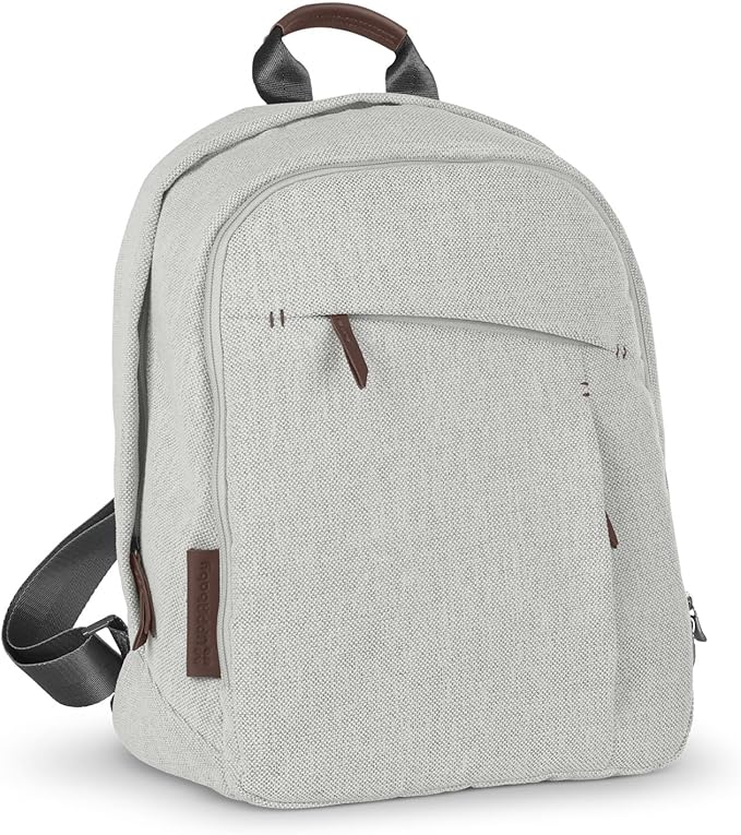 UPPAbaby Changing Backpack/Multiple Storage Compartments/Stroller Strap Attachment/Bottle Insulator and Changing Pad Included/Anthony (White and Grey Chenille/Chestnut Leather)