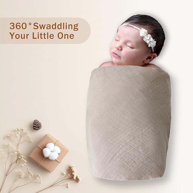 3-Pack 100% Cotton Muslin Swaddle Blankets, Large 47 x 47 Inches — Breathable Soft Receiving Blankets for Newborns, Swaddling Wraps, Registry Gift (Earth Tone Neutrals)