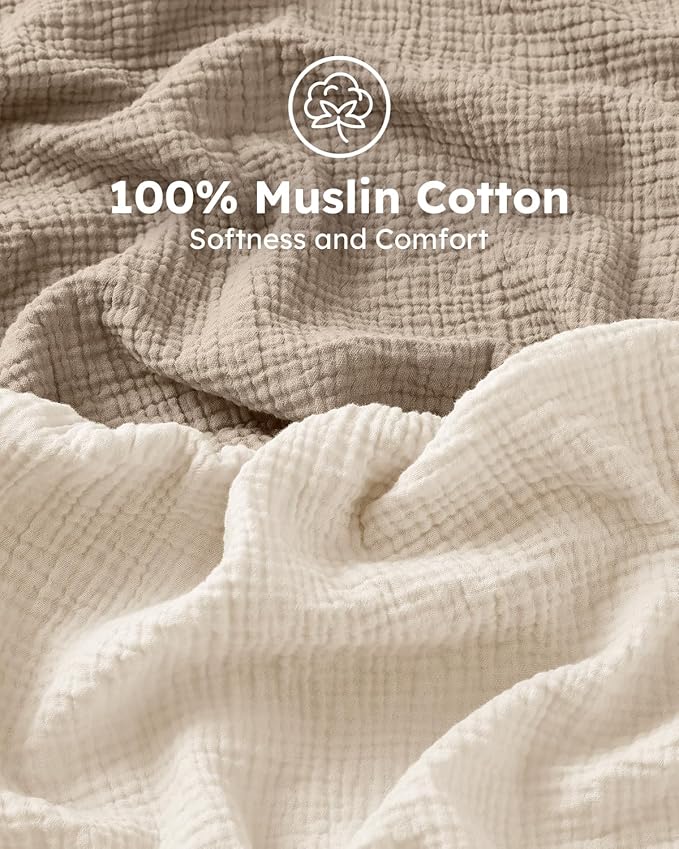 Muslin Pack and Play Sheets Fitted, 100% Cotton Mini Crib Sheets 2 Pack for Pack N Play Mattress, Stretchy Playard Sheet, Soft and Breathable Beige & Khaki